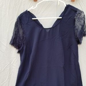 Navy lace sleeve blouse